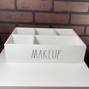 Rae Dunn MAKE UP organizer white . It is 12”X 8.5 “